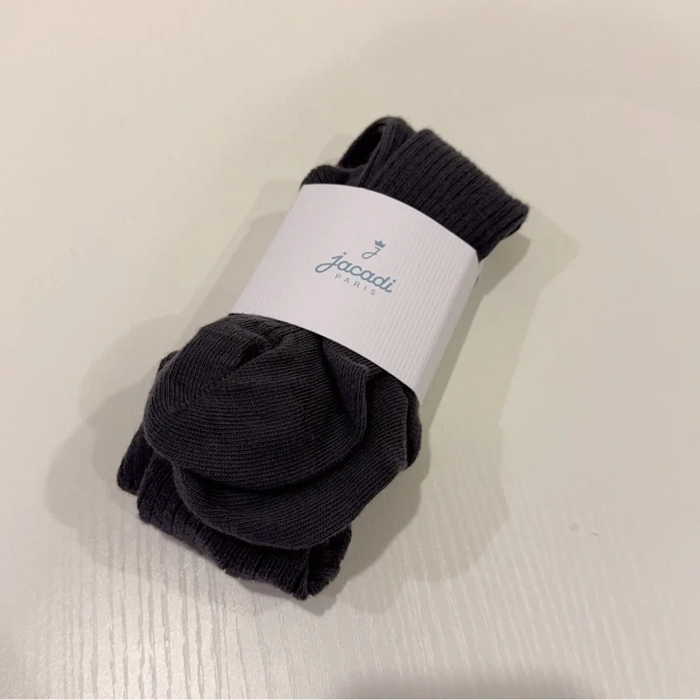 NWT Jacadi Dark Gray Plain Cotton Blend Knit Winter Tights Size 19/20 & 21/22